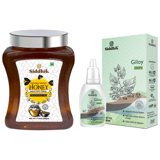 Siddhik Combo Pack of Golden Drops Multiflora Honey 500gm & Giloy Drop 30ml image