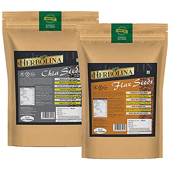 Herbolina Combo Pack of Chia & Flax Seeds (250gm Each) image