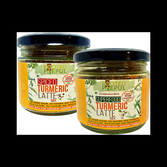 Rooted Peepul Combo Pack of Spiced Turmeric Latte Mix & Superfood Turmeric Latte Mix (120gm Each) image