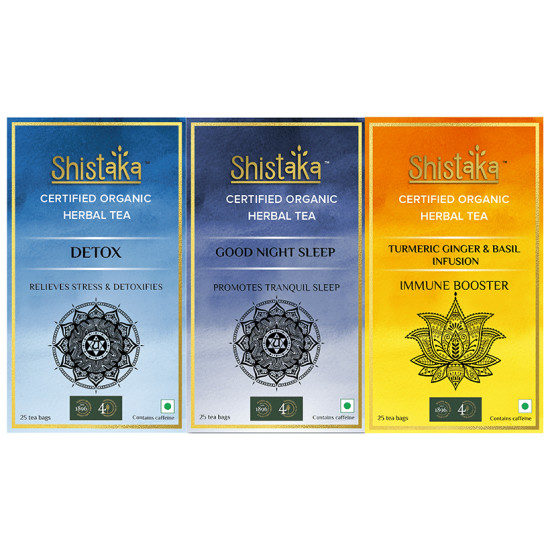 Shistaka Combo Pack of Certified Organic Herbal Tea (1.8gm Each) Detox,Good Night Sleep & Turmeric Ginger & Basil Infusion image