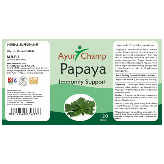 Ayur Champ Papaya Immunity Support Tablet image