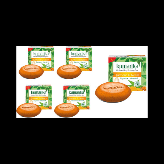 Kumarika Moisturising Bathing Bar (75gm Each) Buy 4 Get 1 Free Turmeric & Neem image