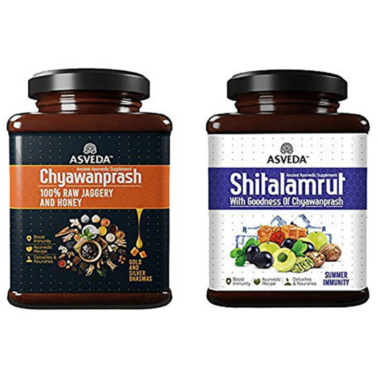 Asveda Combo Pack of Chyawanprash 100% Raw Jaggery and Honey & Shitalamrut Chyawanprash (500gm Each) image