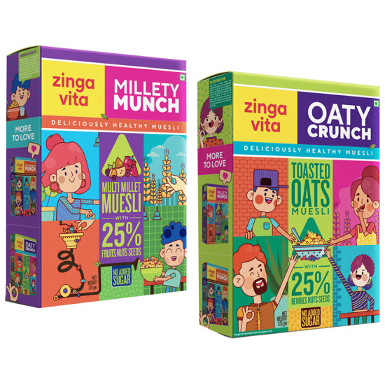 Zingavita Combo Pack of Millety Munch Muesli & Oaty Crunch Muesli (375gm Each) image