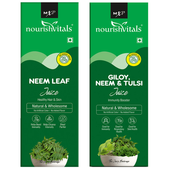 NourishVitals Combo Pack of Neem Leaf and Giloy, Neem & Tulsi Juice (500ml Each) image