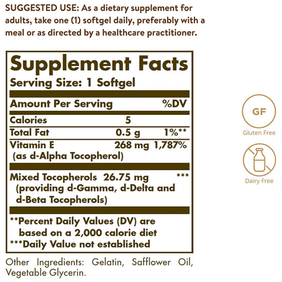 Solgar Naturally Sourced Vitamin E 268mg (400IU) Softgel image