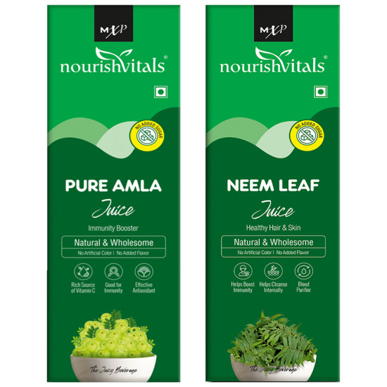 NourishVitals Combo Pack of Pure Amla and Neem Leaf Juice (500ml Each) image