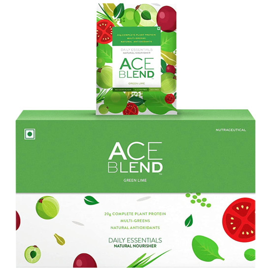 Ace Blend 20gm Complete Plant Protein Multi-Greens Natural Antioxidants Sachet (35gm Each) Green Lime image