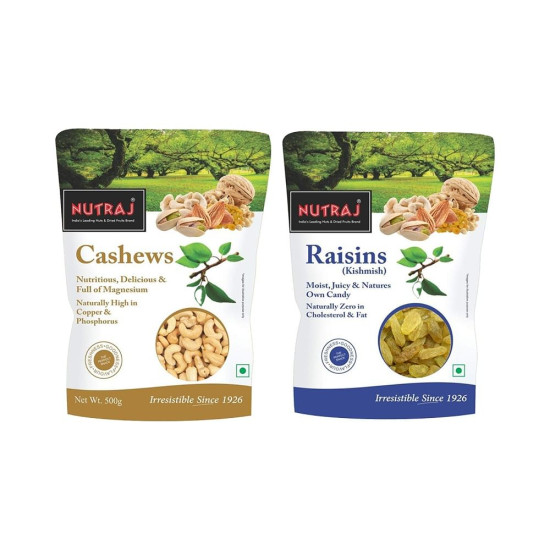 Combo Pack 0f Nutraj W320 Cashews 500gm & Nutraj Raisins 500gm image