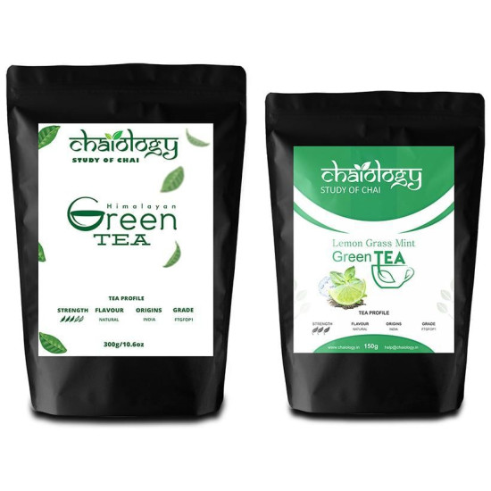 Chaiology Combo Pack of Himalayan Green Tea 300gm and Lemongrass Mint Green Tea 150gm image