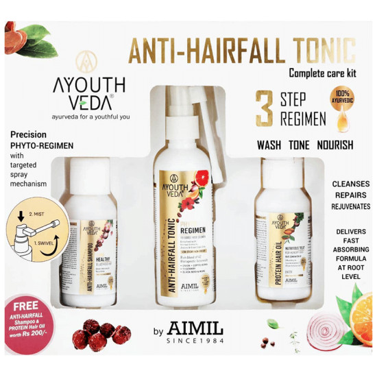 Ayouth Veda Anti-Hairfall Tonic Complete Care Kit With Anti-Hairfall Shampoo & Protein Hair Oil Free image