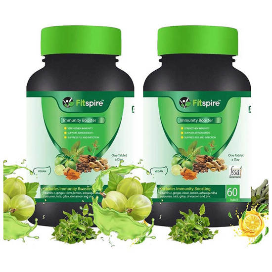 Fitspire Immunity Booster Ashwagandha, Giloy, Tulsi, Ginger, Amla,Turmeric & Zinc Tablet image