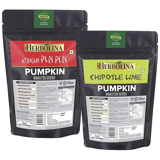 Herbolina Pumpkin Roasted Seeds (150gm Each) African Peri Peri & Chipotle Lime image