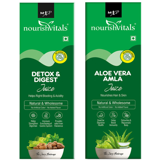 NourishVitals Combo Pack of Detox & Digest and Aloe Vera Amla Juice (500ml Each) image