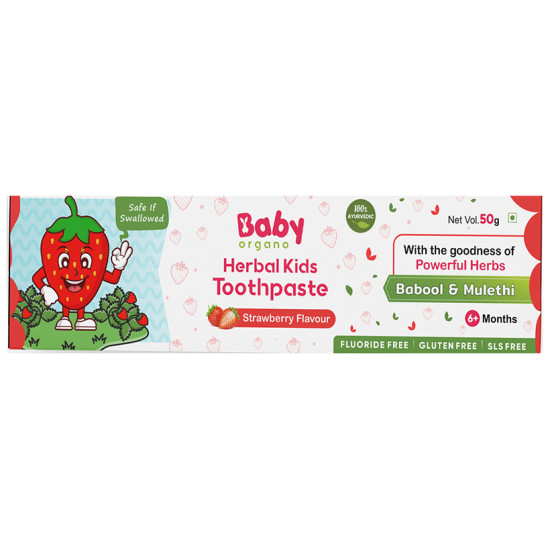 Baby Organo Herbal Kids Toothpaste Strawberry Babool & Mulethi image