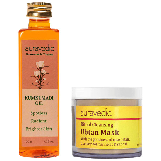 Auravedic Combo Pack of Kumkumadi Oil (100ml) & Ritual Cleansing Ubtan Mask (60gm) image