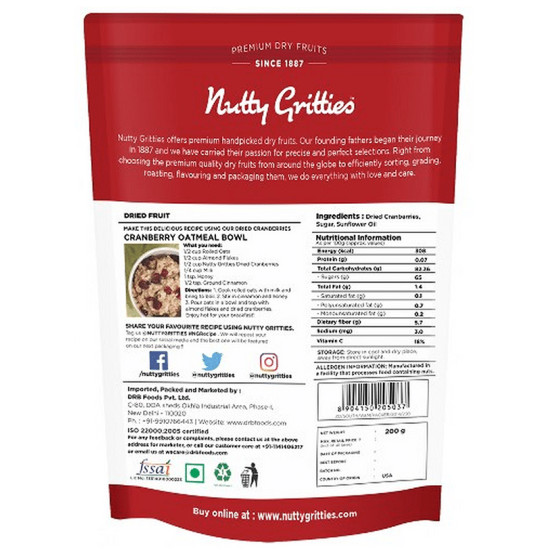 Nutty Gritties Dried & Sliced Cranberries (200gm Each) image