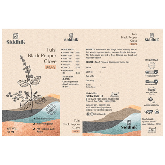 Siddhik Combo Pack of Tulsi Black Pepper Clove Drop 30ml & Activated Charcoal With Shea Butter Soap 125gm image