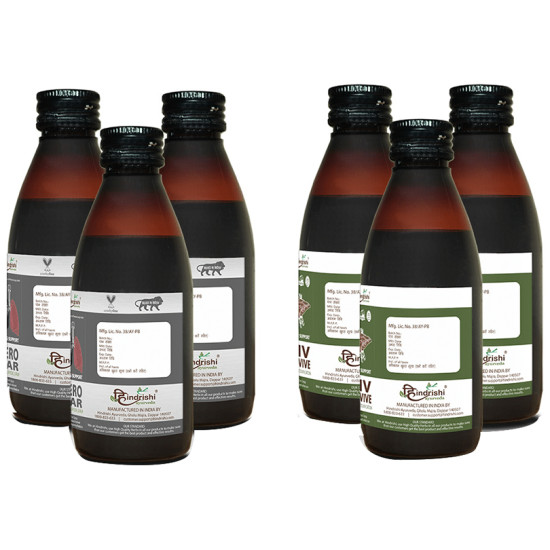 Hindrishi Ayurveda Combo Pack of 3 Bottle of Zero Tar 100% Ayurvedic Syrup & 3 Bottle of Liv Revive Liver Detoxification Syrup (150ml Each) image