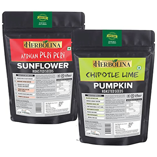 Herbolina Pumpkin & Sunflower Roasted Seeds (150gm Each) African Peri Peri & Chipotle Lime image