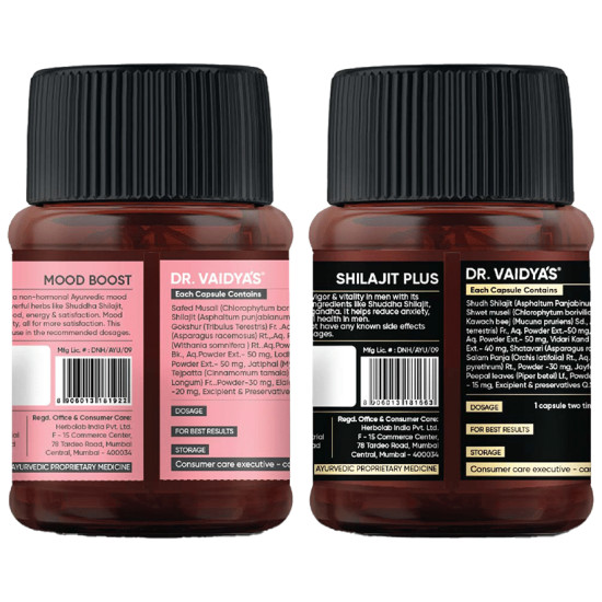 Dr. Vaidya's Combo Pack of Mood Boost Capsule and Shilajit Plus Capsule (30 Each) image