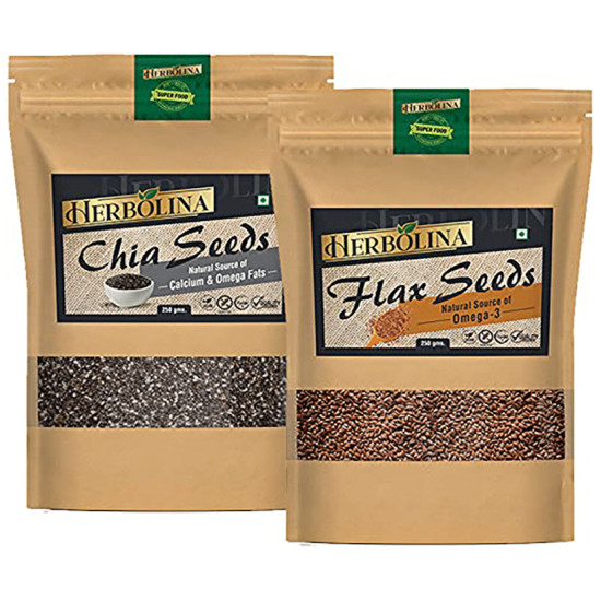 Herbolina Combo Pack of Chia & Flax Seeds (250gm Each) image