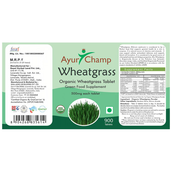 Ayur Champ Organic Wheatgrass Tablet image