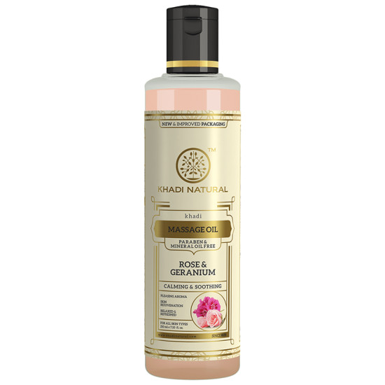 Khadi Naturals Rose & Geranium Herbal Massage Oil Paraben & Mineral Oil Free image