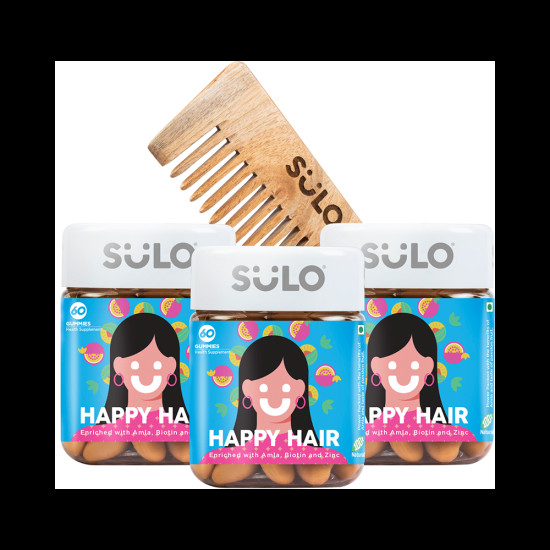 Sulo Nutrition Happy Hair Gummies for Women (60 Each) with Neem Wood Comb Free image