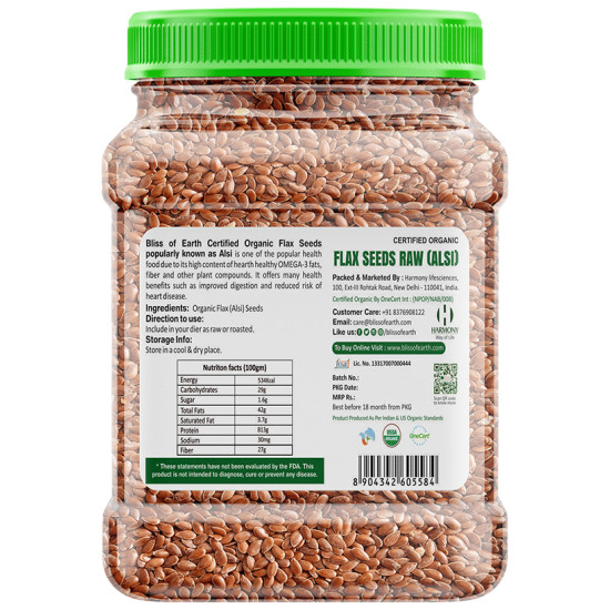 Bliss of Earth Certified Organic Flax Seeds Raw (Alsi) image