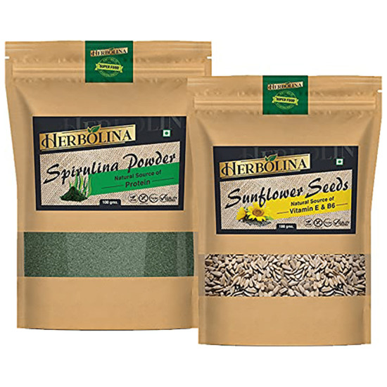 Herbolina Combo Pack of Spirulina Powder & Sunflower Seeds (100gm Each) image