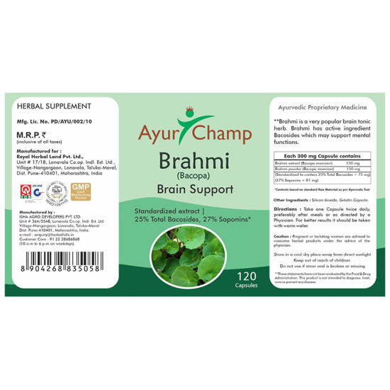 Ayur Champ Brahmi Bacopa Brain Support Capsule image