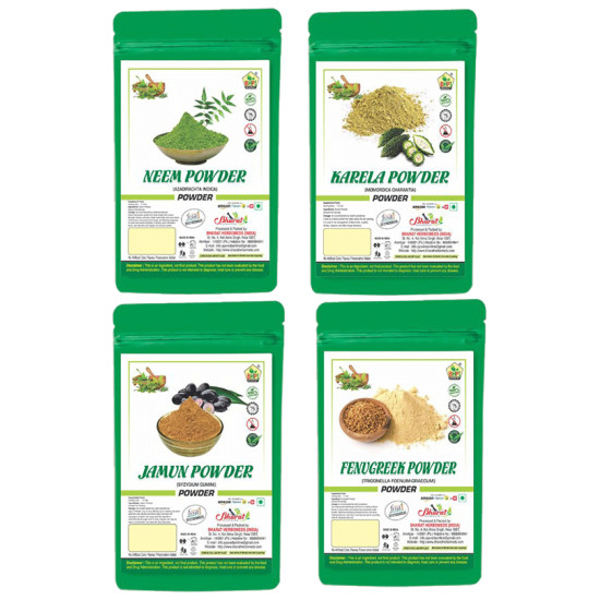 BHPI Bharat Combo Pack of Neem (Azadirachta Indica) Powder, Karela (Momordica Charantia) Powder, Jamun (Syzygium Cumin) Powder & Fenugreek (Trigonella Foenum-Graecum) Powder 100gm Each image