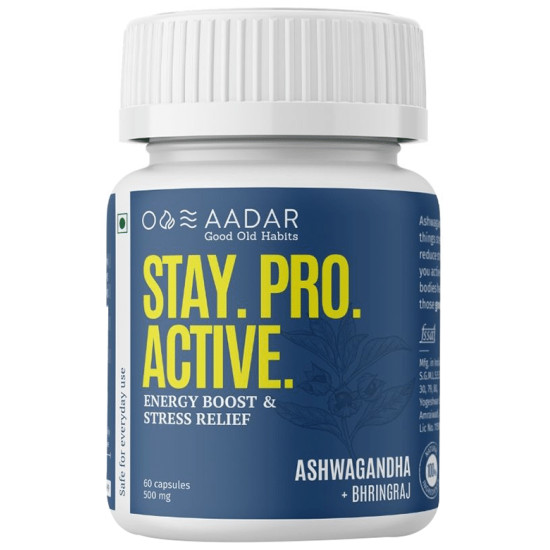 Aadar Stay. Pro. Active. 500mg Capsule Ashwagandha+Bhringraj (60 Each) image