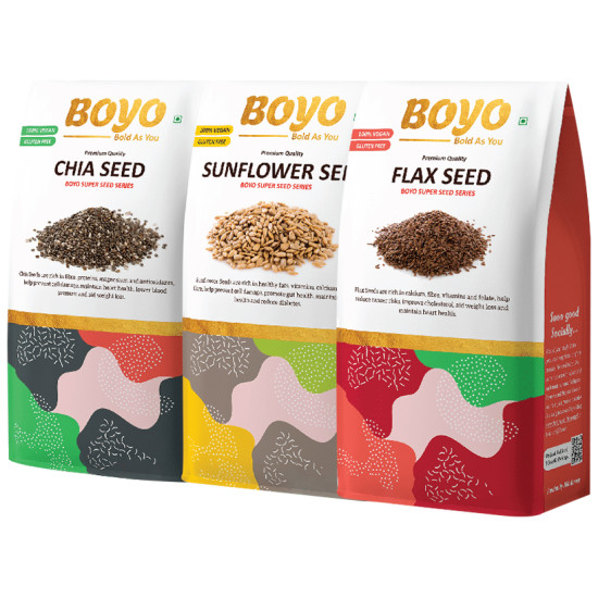 Boyo Combo Pack of Premium Quality Chia Seed, Premium Quality Sunflower Seed & Premium Quality Flax Seed (250gm Each) image