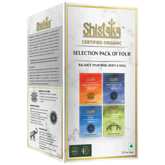 Shistaka Combo Pack of Certified Organic Herbal Tea (1.8gm Each) Selection Pack of Four & Turmeric Ginger & Basil Infusion image