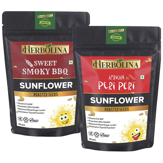 Herbolina Sunflower Roasted Seeds (150gm Each) African Peri Peri & Sweet Smoky BBQ image