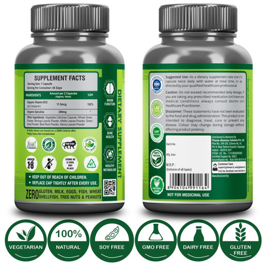 Nutrainix Organic & Plant-Based Vitamin B12 Vegetarian Capsule image