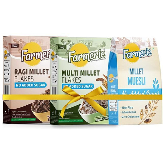 Farmerie Combo Pack of Ragi Millet Flakes 150gm, Multi Millet Flakes 150gm and Millet Muesli 200gm image