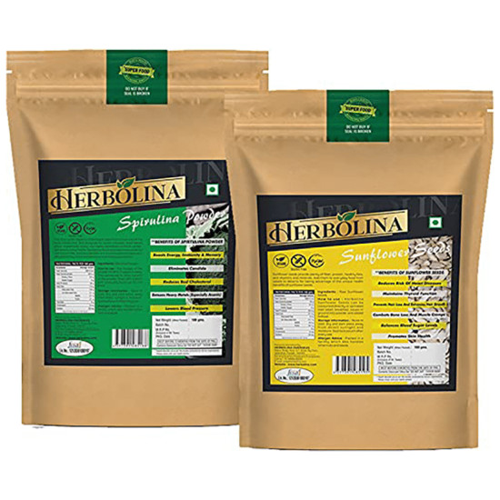 Herbolina Combo Pack of Spirulina Powder & Sunflower Seeds (100gm Each) image