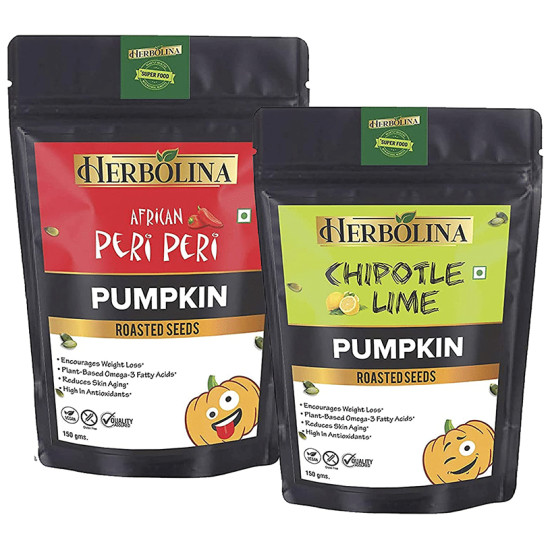 Herbolina Pumpkin Roasted Seeds (150gm Each) African Peri Peri & Chipotle Lime image