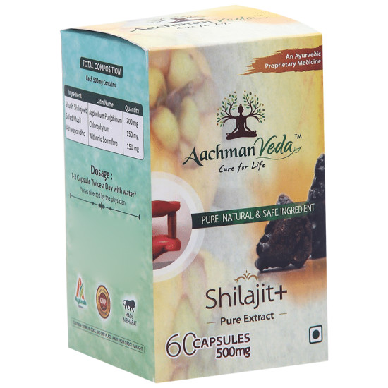 Aachman Veda Shilajit+ Pure Extract Ashwagandha with Safed Musli Capsule (60 Each) image