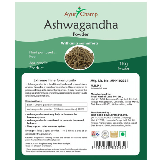 Ayur Champ Ashwagandha Withania Somnifera Powder image