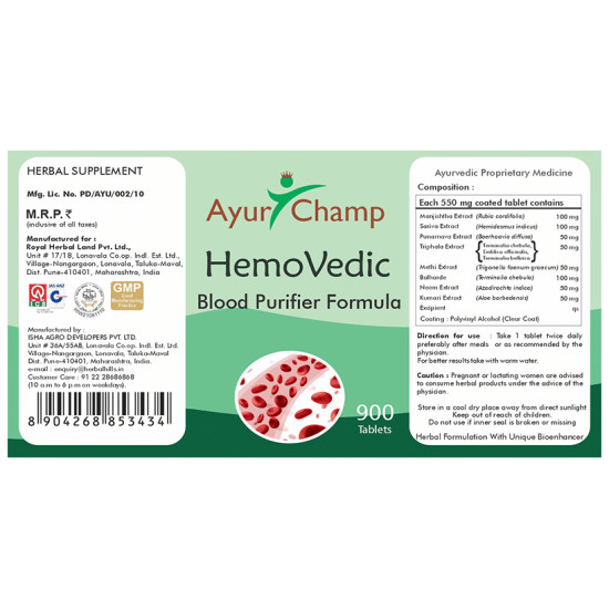 Ayur Champ Hemovedic Blood Purifier Formula Tablet image