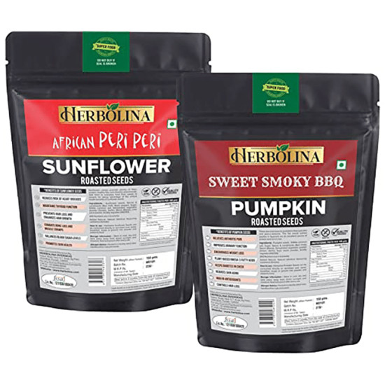 Herbolina Pumpkin & Sunflower Roasted Seeds (150gm Each) African Peri Peri & Sweet Smoky BBQ image