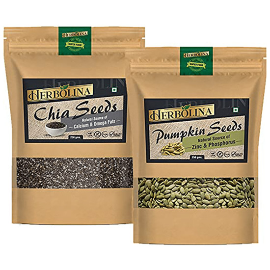 Herbolina Combo Pack of Chia & Pumpkin Seeds (250gm Each) image