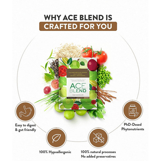 Ace Blend 20gm Complete Plant Protein Multi-Greens Natural Antioxidants Sachet (35gm Each) Rich Chocolate image