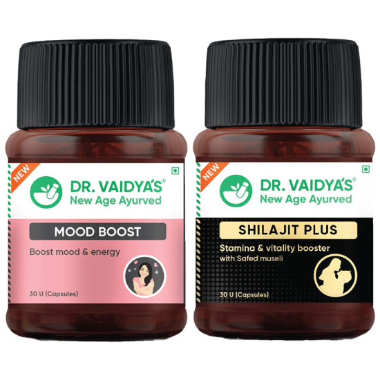 Dr. Vaidya's Combo Pack of Mood Boost Capsule and Shilajit Plus Capsule (30 Each) image