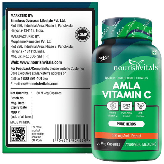 NourishVitals Amla Vitamin C 500mg Veg Capsule (60 Each) image