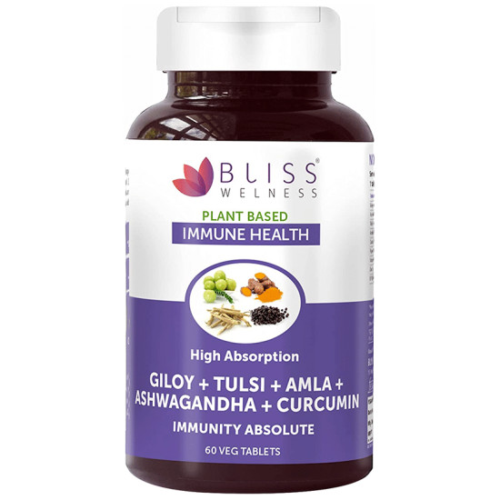 Bliss Welness Giloy + Tulsi + Amla + Ashwagandha + Curcumin Immunity Health Veg Tablet image